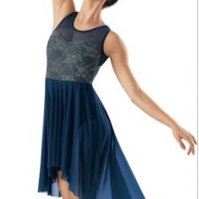 Navy and grey lace skirted leotard with cascading hem