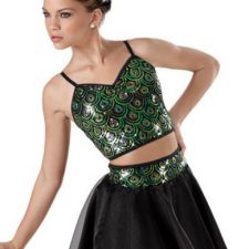 Black and peacock pattern sequin top and tulle skirt