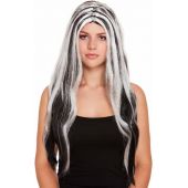 Black witch wig with white stripes