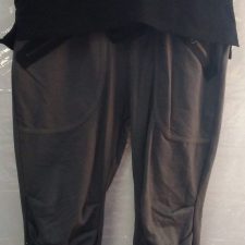 Grey hip hop trousers, black jacket and crop top
