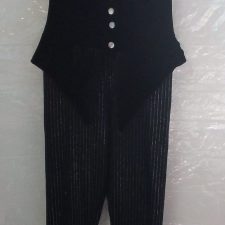 Black velvet, silver sparkle pinstripe catsuit