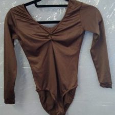 Coffee long sleeve lycra leotard with rouched front