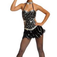 Black and silver leotard with fringe skirt