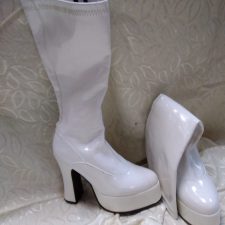 White patent platform boots