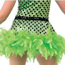 Green and black spotty biketard and feather skirt