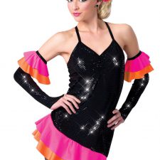 Black leotard with neon ruffle skirt and sleeves