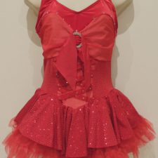 Red sequin and velvet tutu skirted leotard with large bow in front