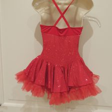 Red sequin and velvet tutu skirted leotard with large bow in front