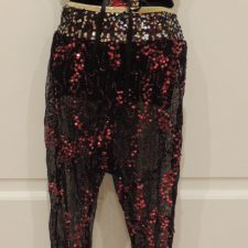 Black, red and cream lace up leotard and sheer leggings