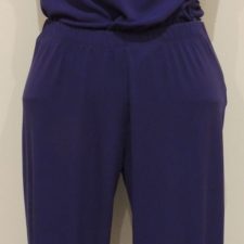 Purple lycra and lace leotard and trousers with ruffled hem