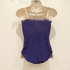 Purple lycra and lace leotard and trousers with ruffled hem