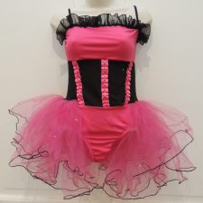 Pink and black saloon style leotard with half tutu skirt