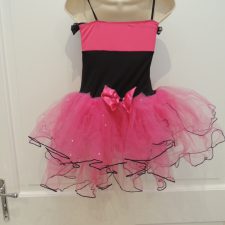 Pink and black saloon style leotard with half tutu skirt