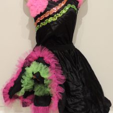 Black, pink and green saloon costume with can can skirt