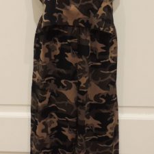 Camo print trousers with 3 tops (camo print, sheer and gold crop top)