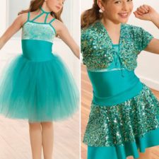 Turquoise sparkle leotard, tiered skirt, tutu skirt and short jacket