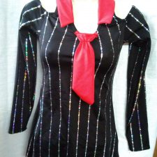 Black and silver stripe skirted leotard with tie