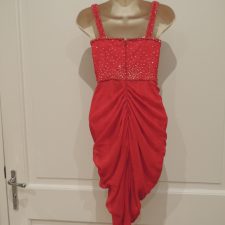 Red 'v' neck sequin dress with rouched skirt