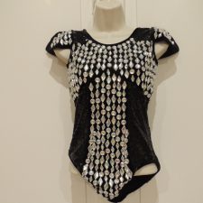 Black sequin leotard with silver stones and cap sleeves