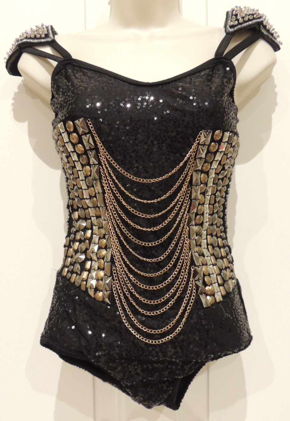 black and gold sequin leotard