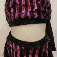 Black and pink sequin stripy crop top and shorts