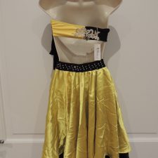 Black and yellow flower appliqued crop top and satin skirt