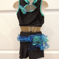 Black and blue crop top and bike shorts with ruffle accent