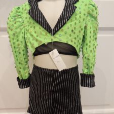 Pinstripe bike shorts and lime cropped jacket