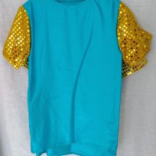 Turquoise top with gold sequin sleeves