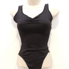 Black lycra leotard with mesh and criss cross back