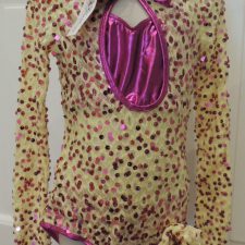 Yellow and metallic pink sequin long sleeve leotard