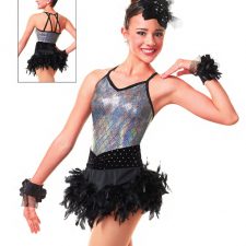 Black and silver feather skirted leotard