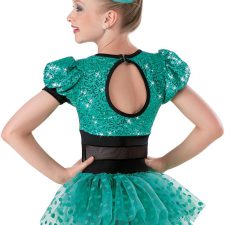 Sequin and black leotard with spotty net bustle