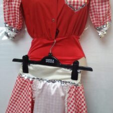 Red and white waitress costume with leotard and matching skirt