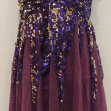 Purple, wine and gold sequin leotard with angled hem skirt