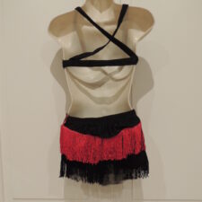 Black and red sequin cut out leotard with fringe skirt