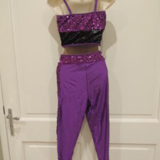 Black and purple sequin crop top and leggings