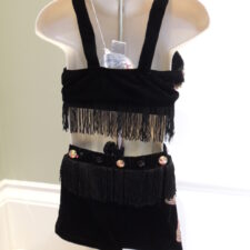 Multi colour sequin crop and black shorts with fringe detail