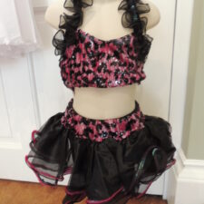 Sequin pink and black leopard print crop top and tutu skirt