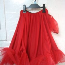 Red sheer skirt with separate puff sleeves