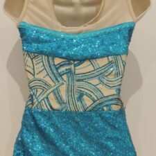 Nude and sparkle leotard with geometric pattern and high neck