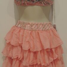 Pale pink and silver crop top and ruffle skirt with sequins and stones