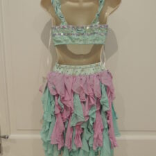 Aqua and lilac sequin ruffle skirt and crop top