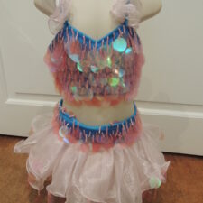 Pale pink and blue crop top and tutu skirt and iridescent disc sparkles