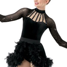 Black velvet and mesh leotard with diamante (feathered skirt NOT included)