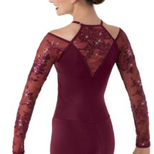 Long sleeve biketard with sparkle lace inset and sleeves