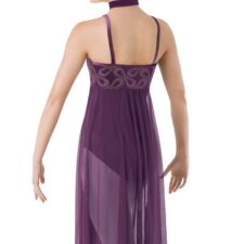 Aubergine skirted leotard with embroidered bodice