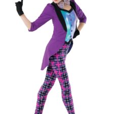 Purple and plaid unitard with attached jacket and hat / Mad Hatter