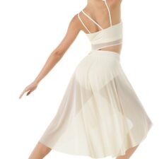 Mulberry asymmetrical skirted leotard with cut out waist and mesh overlay