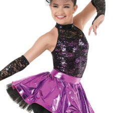 Pink and black metallic lace skirted biketard (gloves not included)